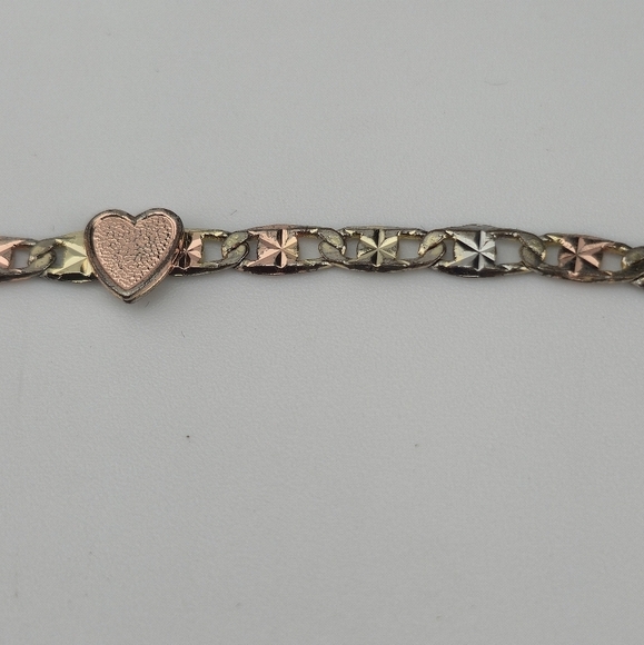 8" Italian 18K Solid Gold Tri Color Heart Bracelet 4.52g 750 Italy Textured - Picture 11 of 13